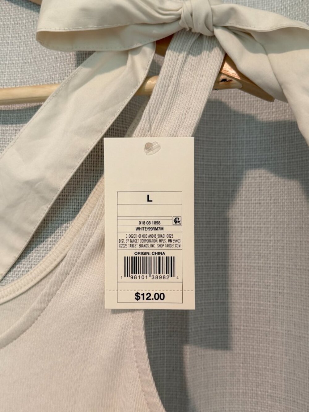 A New Day Cream Bow Shoulder Ribbed Tank Top Large Scoop Neck NWT - Picture 7 of 8